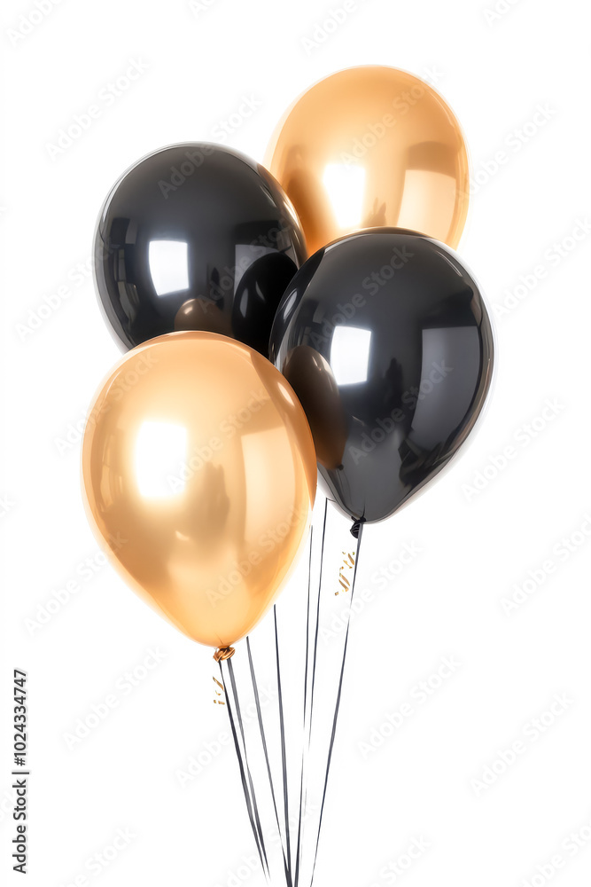 Gold and black colored balloons isolated on white