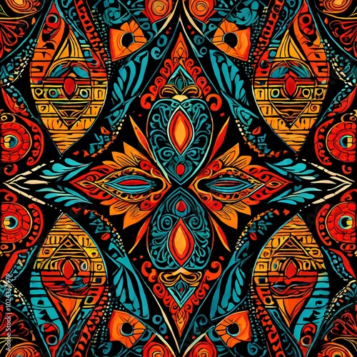 Vibrant, Tribal, Ethnic Motifs, Bold Patterns, and Colorful Designs for Textile Art, pattern, background 