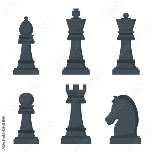Set of chess pieces. Vector illustration in flat design style isolated on white background.