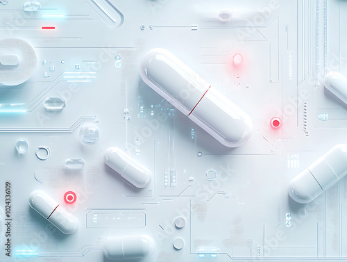 Wallpaper Mural Health technology medicines pills hologram waving Torontodigital.ca