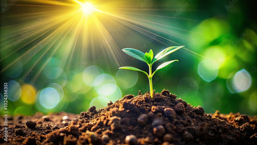 A Single Sprout Reaching for the Sun, Bathed in a Golden Glow, Bursting with Life, a Symbol of Growth and New Beginnings A Single Sprout Reaching for the Sun, Bathed in a Golden Glow, Bursting with Life, a Symbol of Growth and New Beginnings