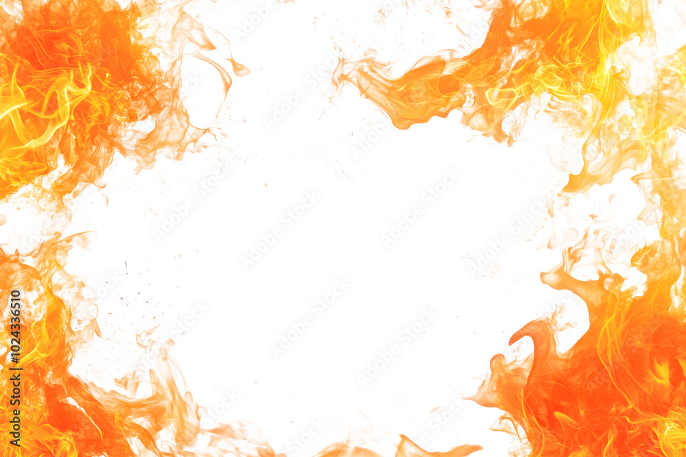 Orange hot fire frame border isolated on white Orange hot fire frame border isolated on white