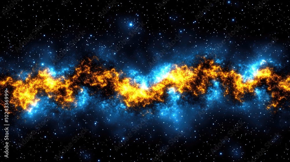 Fototapeta premium A mesmerizing cosmic tapestry of blue and fiery orange swirls illuminating the depths of space in a vibrant display of celestial art