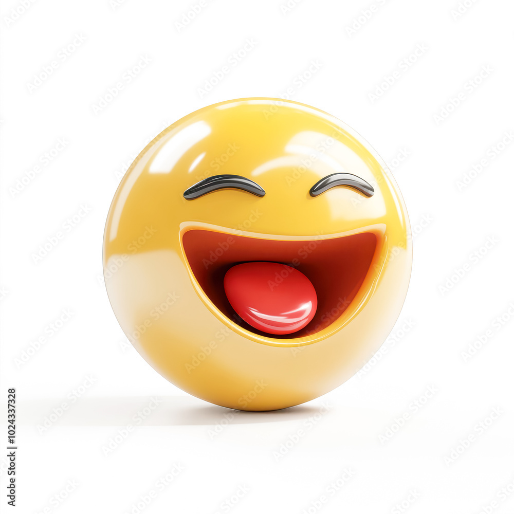 Fototapeta premium Rolling on the floor laughing, 3D emoji isolated on white background, front view, emoji style