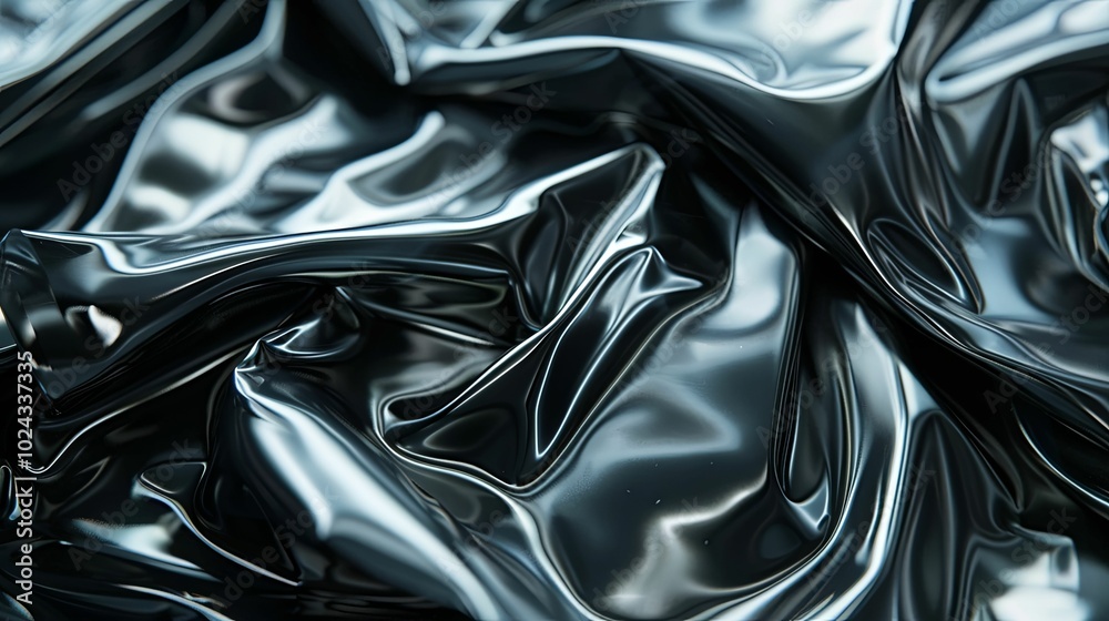 Abstract Close-up of Shiny Black Fabric with Wrinkles and Folds Abstract Close-up of Shiny Black Fabric with Wrinkles and Folds