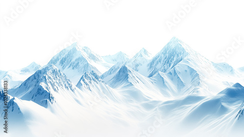 Snow mountains landscape isolated on white background