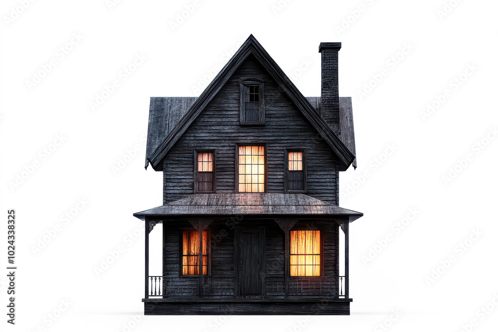 Spooky dark halloween house isolated on white