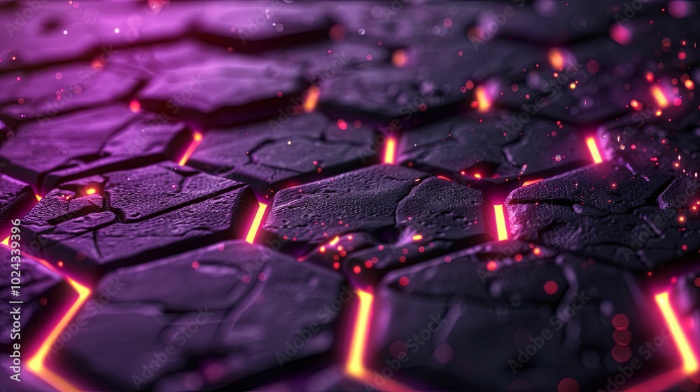 Glowing Lines on a Black Hexagonal Surface Glowing Lines on a Black Hexagonal Surface
