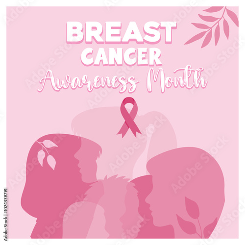Group of women on pink background. Celebrating breast cancer awareness month. Breast cancer awareness concept. Flat vector illustration.