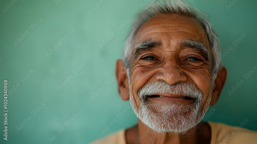 42. An older man with a joyful expression, laughter evident in his eyes, against a muted green backdrop. 42. An older man with a joyful expression, laughter evident in his eyes, against a muted green backdrop.