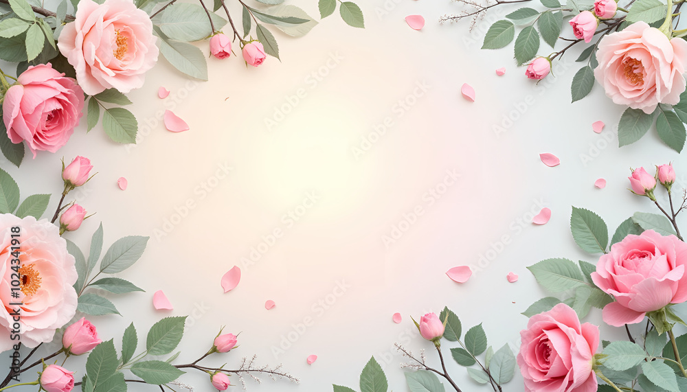 Elegant Pink Roses Frame with Delicate Petals and Copy Space Elegant Pink Roses Frame with Delicate Petals and Copy Space