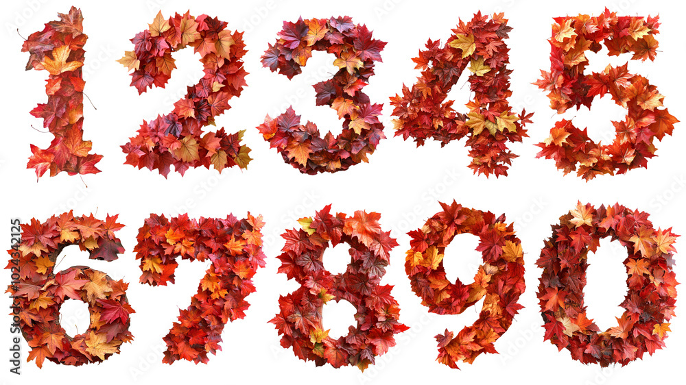 紅葉で彩られた数字セット - 秋を感じる美しい数字の飾り Autumn Maple Leaf Number Design Set - Beautiful Fall-Themed Decorative Numbers|Generative AI 紅葉で彩られた数字セット - 秋を感じる美しい数字の飾り Autumn Maple Leaf Number Design Set - Beautiful Fall-Themed Decorative Numbers|Generative AI
