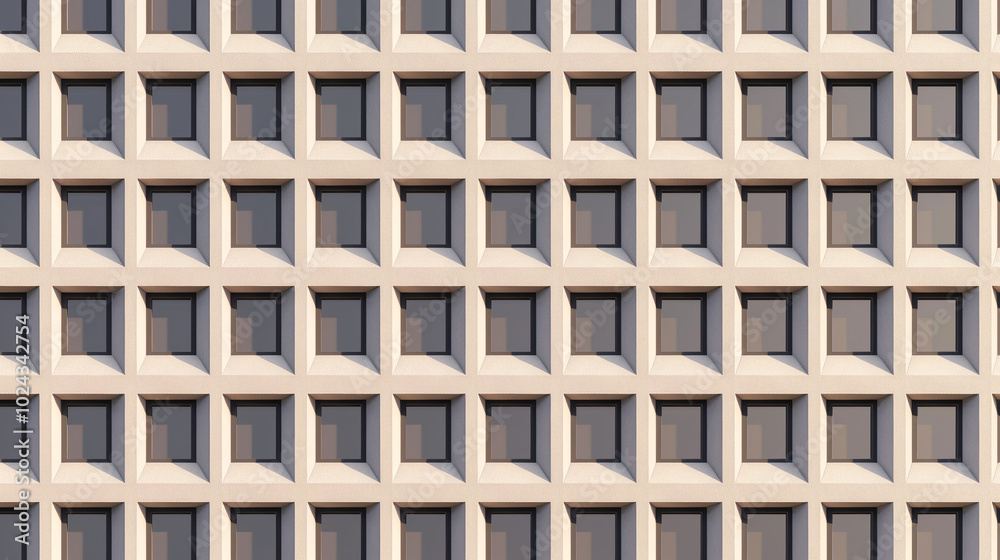 View of tall building with windows resembling seamless pattern View of tall building with windows resembling seamless pattern