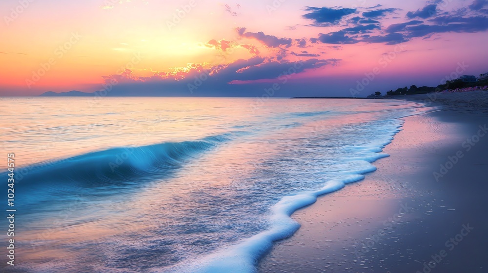 A beautiful seascape with a wave crashing on the shore at sunset. A beautiful seascape with a wave crashing on the shore at sunset.