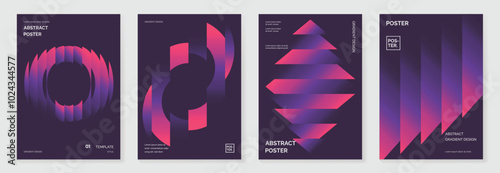 Modern gradient poster background vector set. Minimalist cover template with vibrant perspective geometric prism shapes collection. Ideal design for social media, cover, banner, flyer.