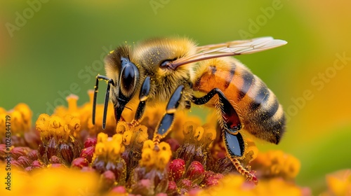 Honeybee Macro: Vibrant Pollen Collection in Sunlit Flower