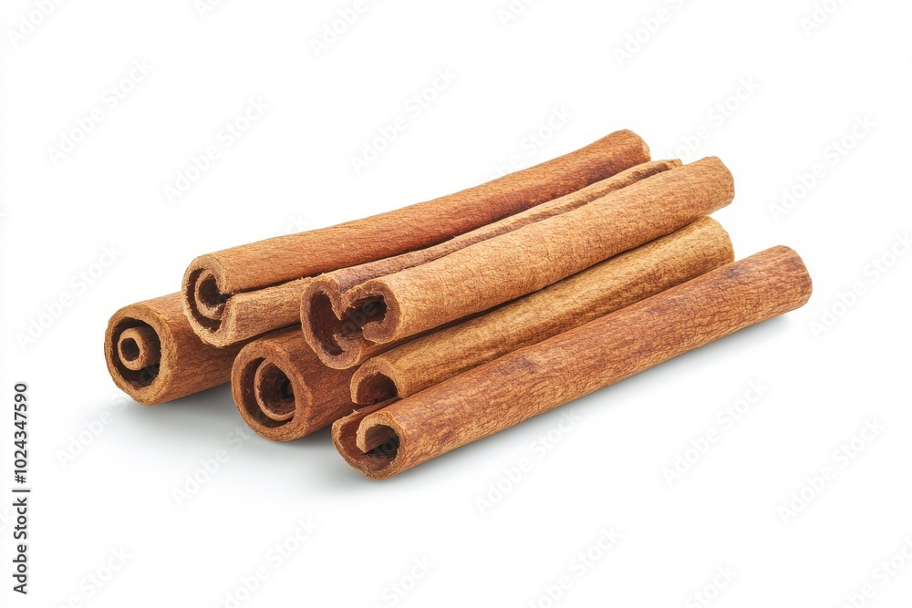 Cinnamon sticks isolated on white background, side view Cinnamon sticks isolated on white background, side view