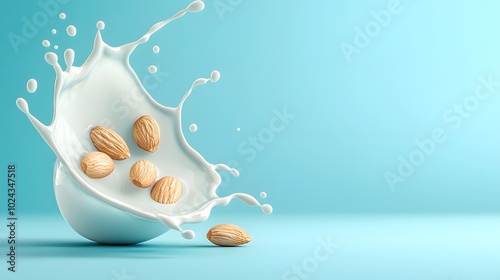 Wallpaper Mural Splash of Milk with Almonds in Photorealistic Style Torontodigital.ca