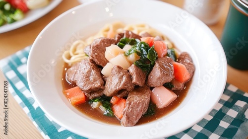 Braised Meat Slices with Noodles and Vegetables