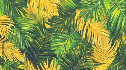 Vibrant Tropical Foliage: A Lush Jungle Tapestry of Green and Gold