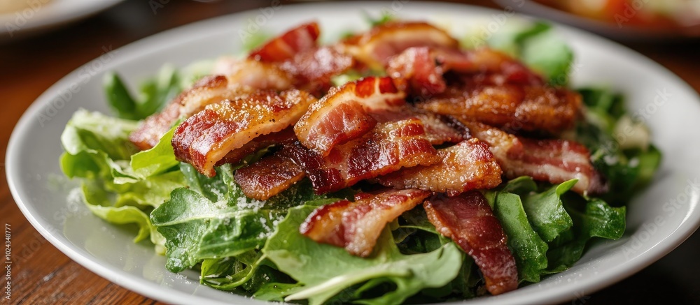 Caesar Salad With Bacon On Top Of Green Salad Caesar Salad With Bacon On Top Of Green Salad