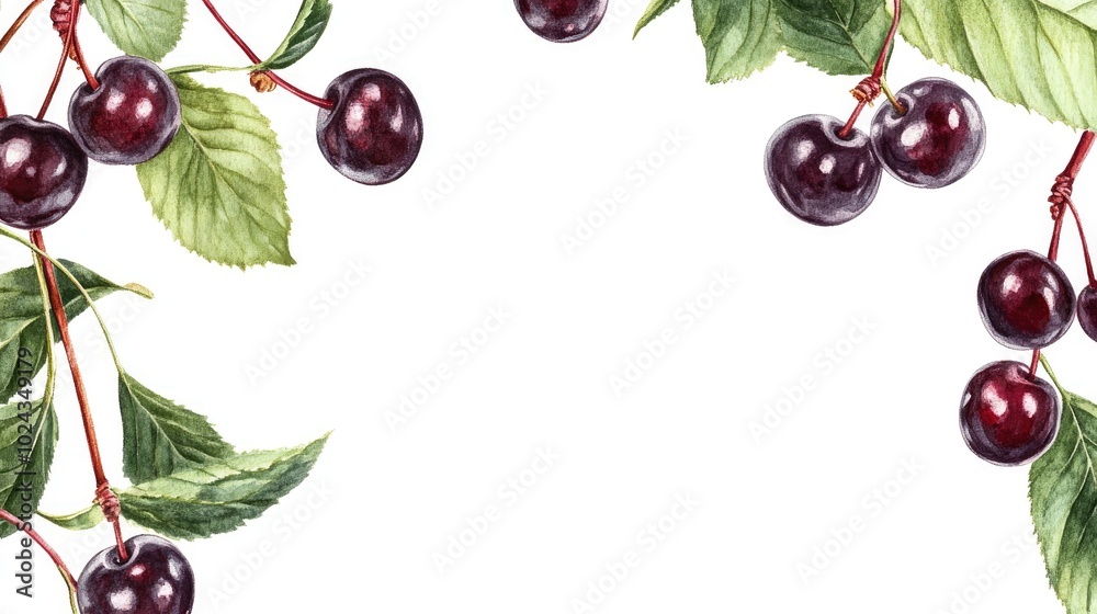 Black Cherry Berries on White Background Black Cherry Berries on White Background