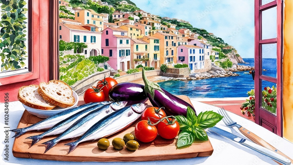 Obraz premium vegetables ahd fish on the table
