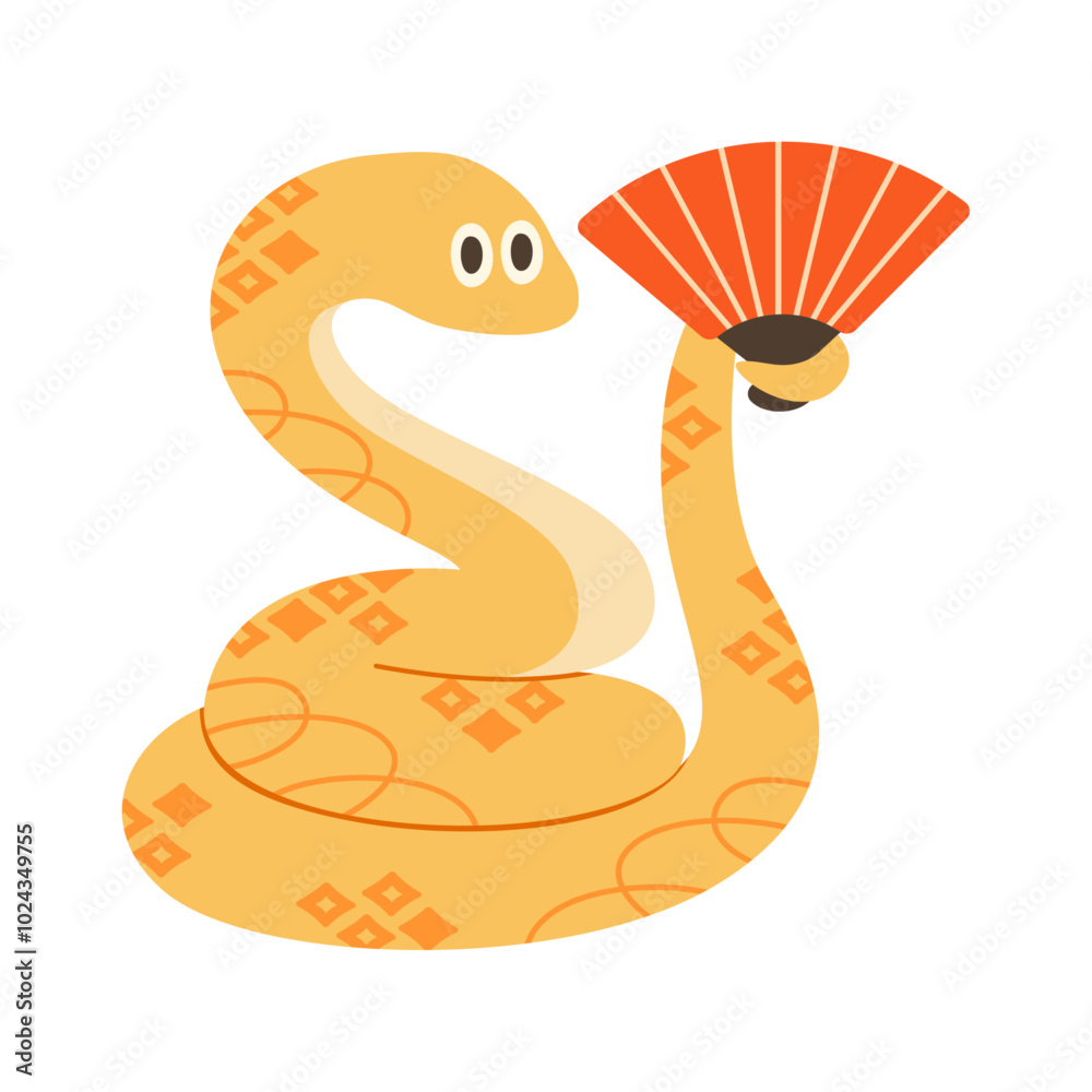 Obraz premium 縁起物を持った蛇のキャラクター かわいい巳年キャラクター