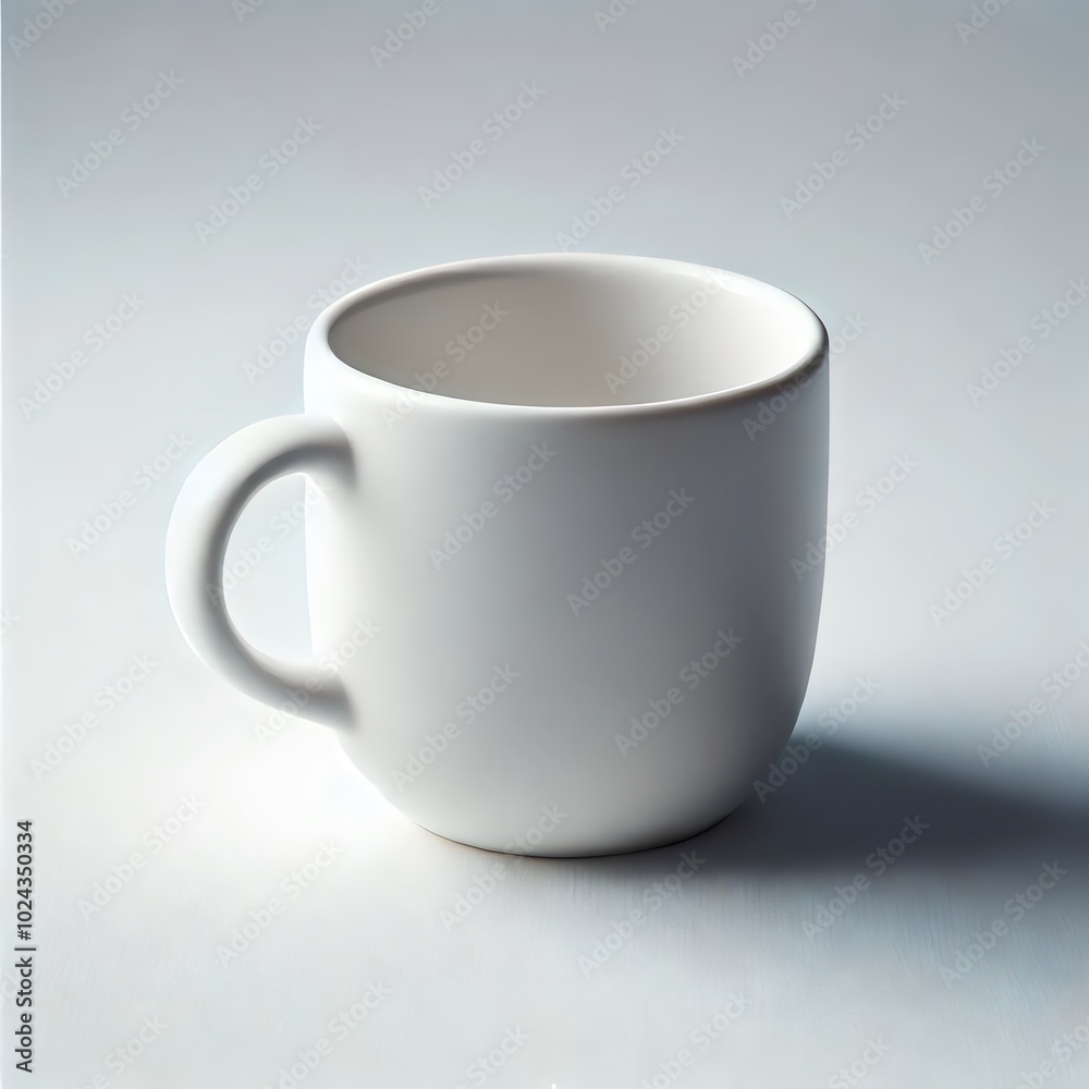 A clean and minimalist white cup sitting on a smooth surface, casting a soft shadow A clean and minimalist white cup sitting on a smooth surface, casting a soft shadow