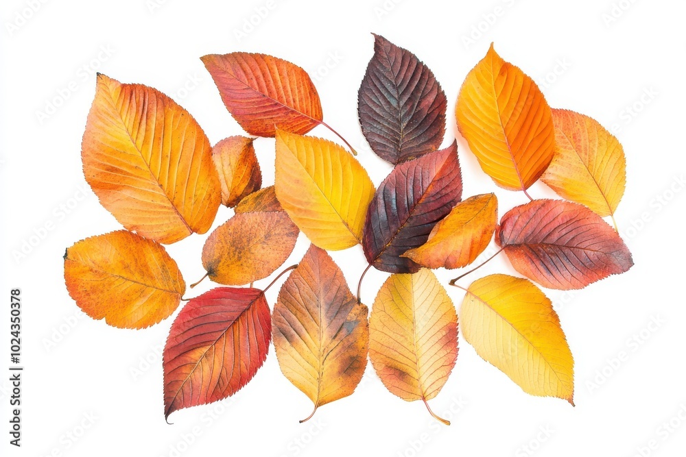 Obraz premium Collection set of yellow orange red autumn leaf leaves single group pile on white background
