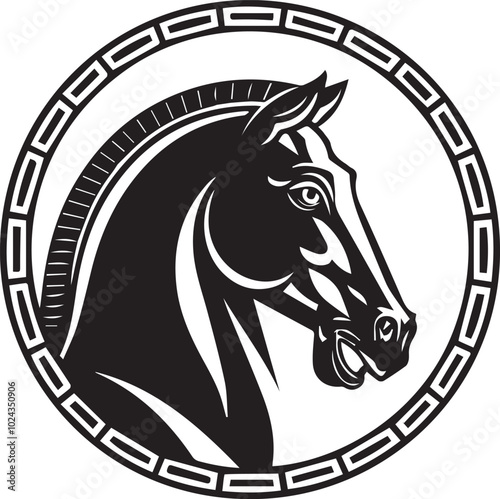 Equestrian Horse racing logo. Horse rider sports, jumping in barrier, silhouette