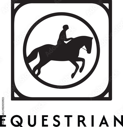 Equestrian Horse racing logo. Horse rider sports, jumping in barrier, silhouette