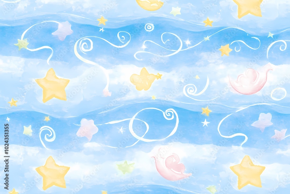 Whimsical Watercolor Pattern with Abstract Stars Whimsical Watercolor Pattern with Abstract Stars