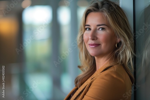 Wallpaper Mural Confident and successful businesswoman smiling while standing in a professional office environment, showcasing leadership and empowerment. Torontodigital.ca