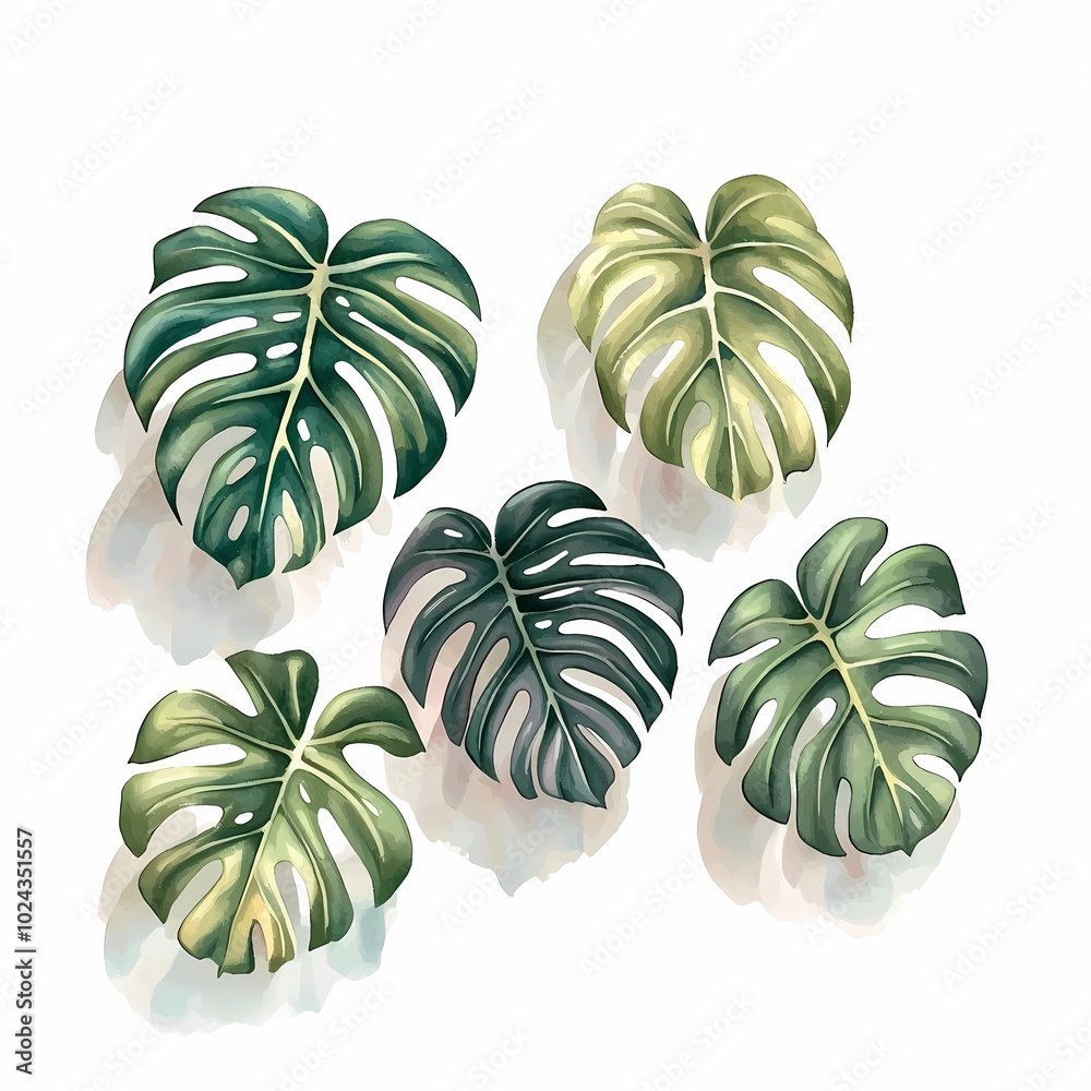 Fototapeta premium Tropical Watercolor Leaves Collection