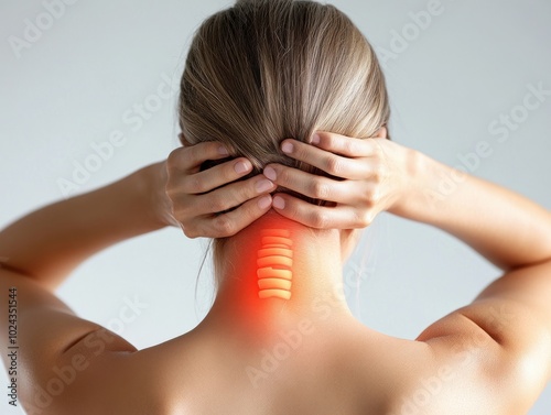 woman with headache, woman with neck pain, problems with the spine