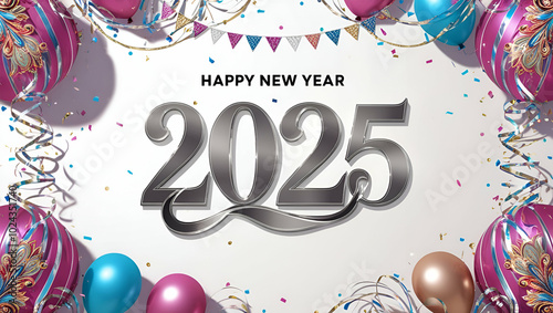 Happy New Year banner with decoration isolated , 2025 on white background, happy new year, 2025 photo