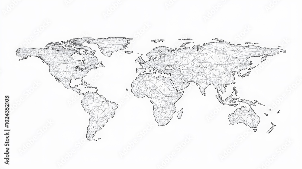 Naklejka premium A Geometric World Map with Triangles and Lines