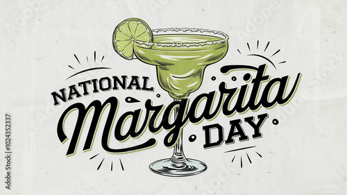National Margarita Day lettering with margarita glass, party greeting card, calligraphy poster, generative AI