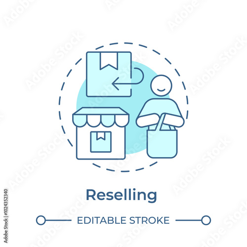 Reselling soft blue concept icon. Reverse logistics in commerce. Second-hand sales. Customer service. Round shape line illustration. Abstract idea. Graphic design. Easy to use in brochure