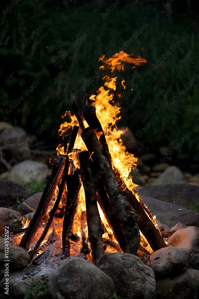 Campfire in the darkness of the night. Boyscout camp. Campfire in the darkness of the night. Boyscout camp.