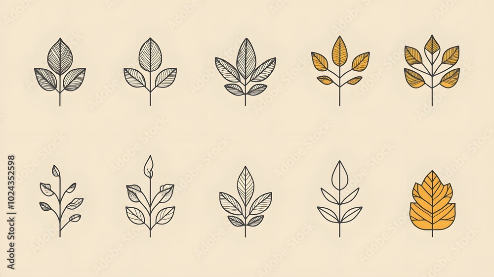 Set of Minimalist Line Art Branch and Leaf Illustrations Set of Minimalist Line Art Branch and Leaf Illustrations