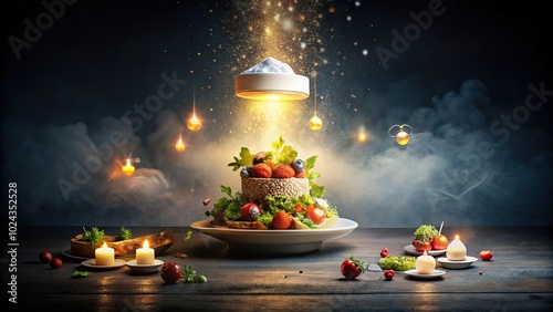 surrealistic culinary masterpiece, blending reality and dreams, innovative lights photo