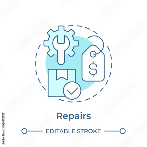 Repairs soft blue concept icon. Reverse logistics. Product repair, maintenance. Defect fixing. Round shape line illustration. Abstract idea. Graphic design. Easy to use in brochure