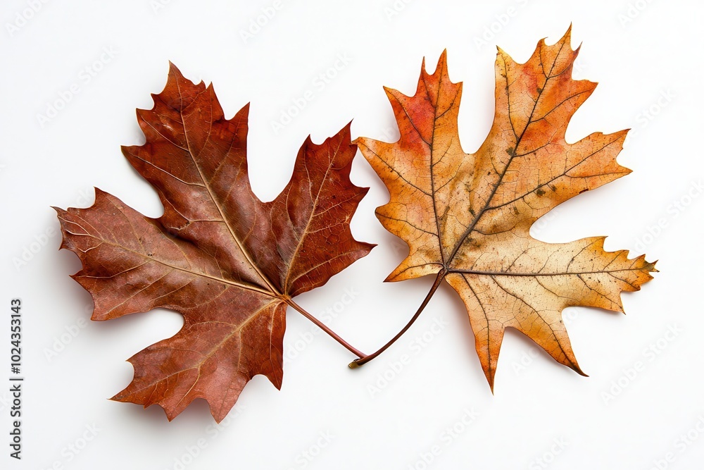 Fototapeta premium Fallen Oak and maple leaves isolated on white background