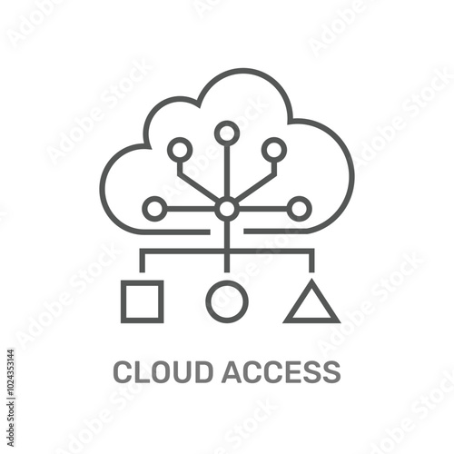 Represents cloud access, symbolizing a cloud structure connecting various elements that indicate data or systems. It illustrates the concept of remote data access and cloud connectivity.