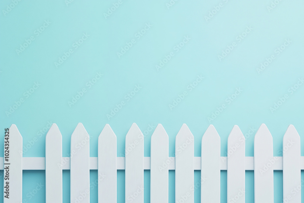 White decorative fence on blue background White decorative fence on blue background