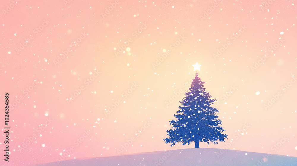 Christmas tree with soft snowflakes on a pastel background Christmas tree with soft snowflakes on a pastel background