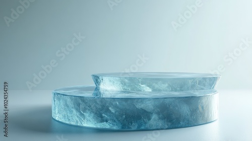 3D rendered abstract podium with a white background Gemstone pedestal for product display Isolated crystals Empty showcase for promotional mock up Minimal transparent blue glass round stage photo