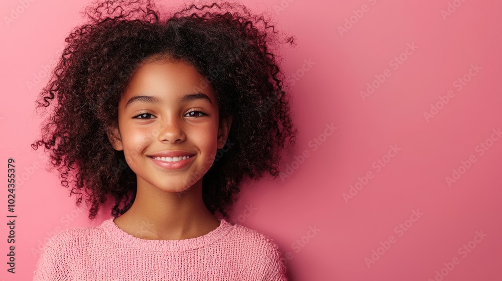 Radiant Black Teenage Girl Smiling Against Vibrant Pink Background Radiant Black Teenage Girl Smiling Against Vibrant Pink Background
